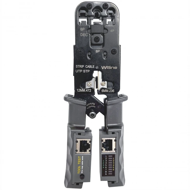 Инструмент для монтажа СКС WRline Инструмент обжимной Кримпер 3 В 1 для RJ-45, RJ-11/12 с тестером WR-022