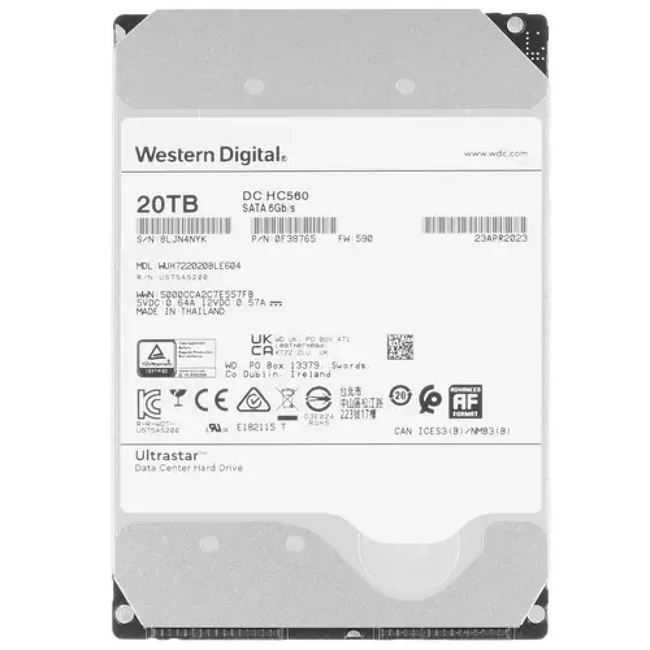 Внутренний жесткий диск Western Digital Ultrastar DC HC560 WUH722020BLE604 (HDD (классические), 20 ТБ, 3.5 дюйма, SATA)