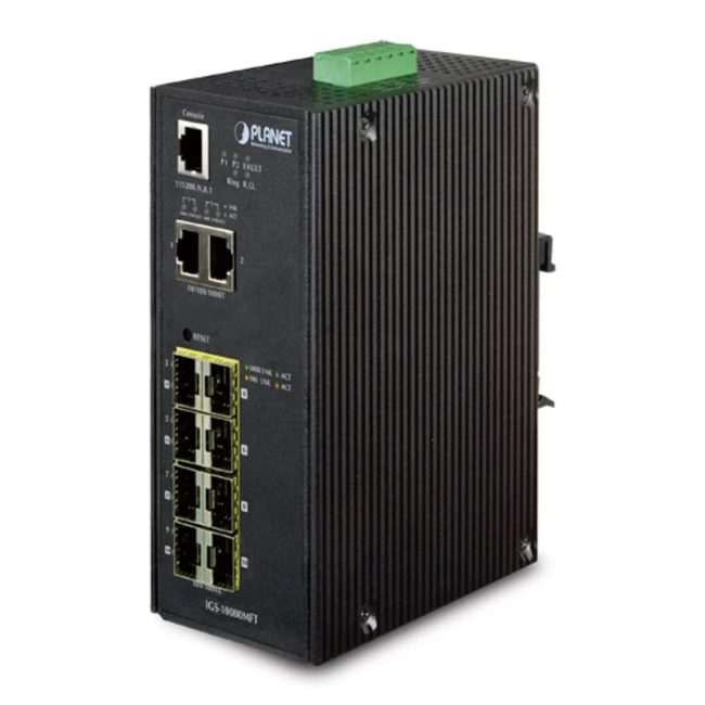 Коммутатор Planet IP30 Industrial 8 IGS-10080MFT 1000 Base-TX (1000 мбит/с), 2 SFP порта
