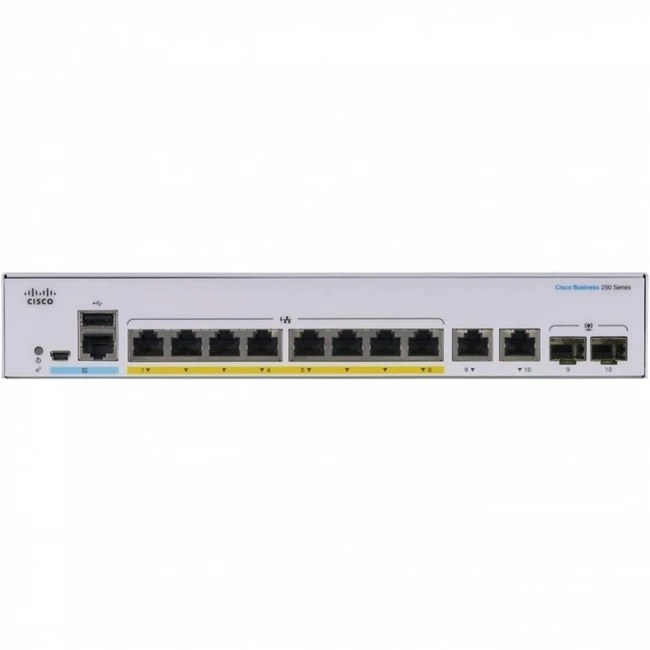 Коммутатор Cisco CBS250-8P-E-2G-EU 1000 Base-TX (1000 мбит/с), 2 SFP порта