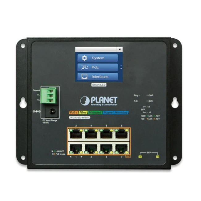 Коммутатор Planet Wall-mount Managed Switch with LCD touch screen WGS-5225-8P2SV (1000 Base-TX (1000 мбит/с), 2 SFP порта)