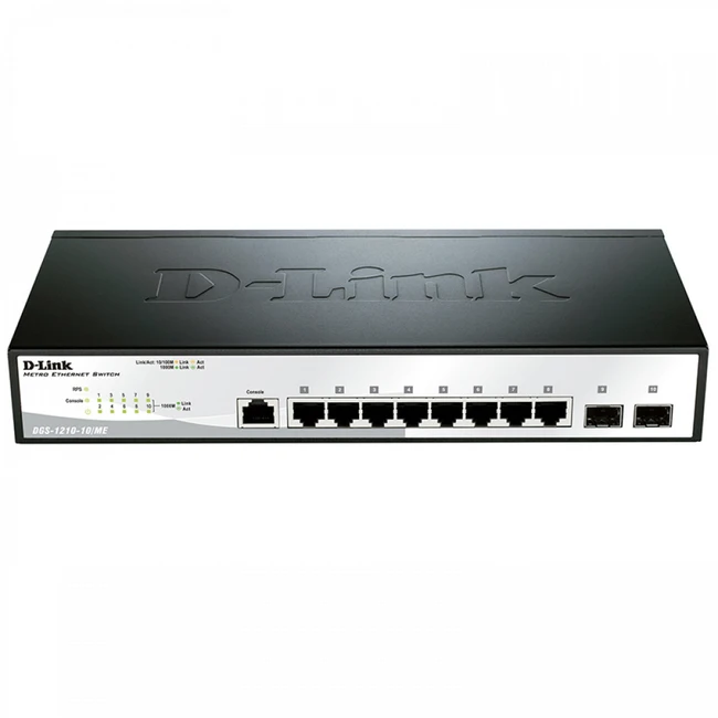 Коммутатор D-link DGS-1210-10X/ME DGS-1210-10X/ME/C1A (1000 Base-T (1000 мбит/с), 2 SFP порта)