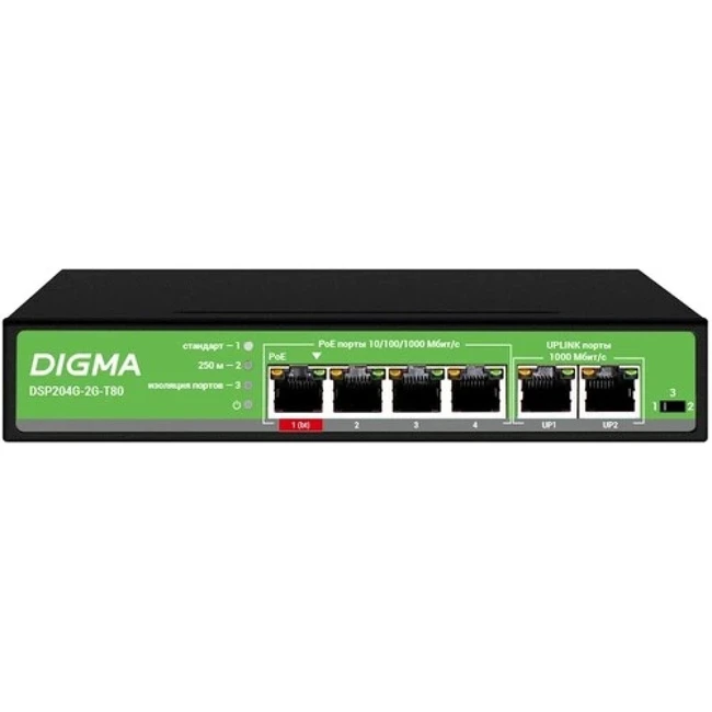 Коммутатор Digma DSP204G-2G-T80 (1000 Base-TX (1000 мбит/с))