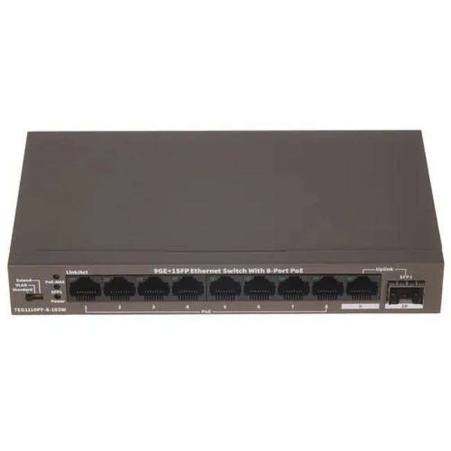 Коммутатор TENDA TEG1110PF-8-120W (1000 Base-T (1000 мбит/с), 1 SFP порт)