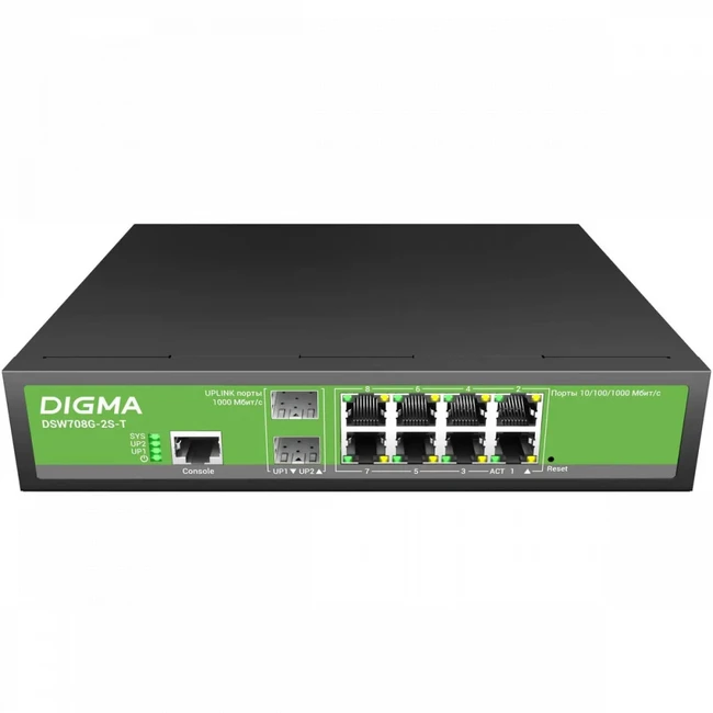 Коммутатор Digma DSW708G-2S-T 1000 Base-T (1000 мбит/с), 2 SFP порта