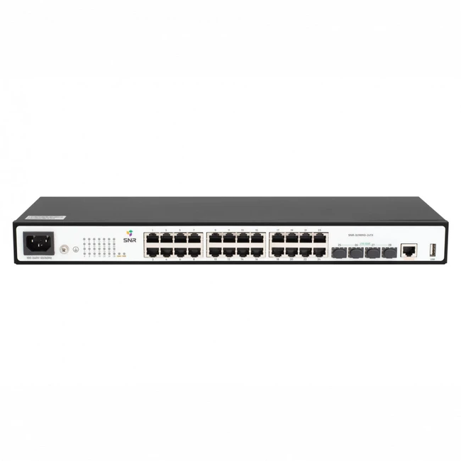 Коммутатор SNR S2989G-24TX-2AC SNR-S2989G-24TX-2AC (1000 Base-T (1000 мбит/с), 4 SFP порта)