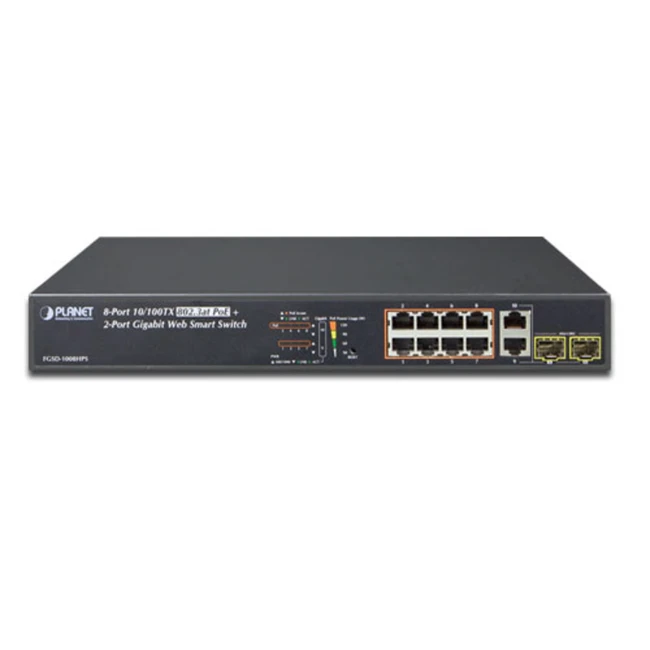 Коммутатор Planet FGSD-1008HPS 100 Base-TX (100 мбит/с), 2 SFP порта