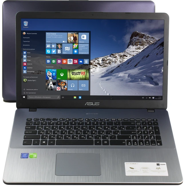 Ноутбук Asus X705UV-BX207T 90NB0EW2-M03000 (17.3 ", HD+ 1600х900 (16:9), Pentium, 8 Гб, nVidia GeForce 920MX, Windows 10 Home)