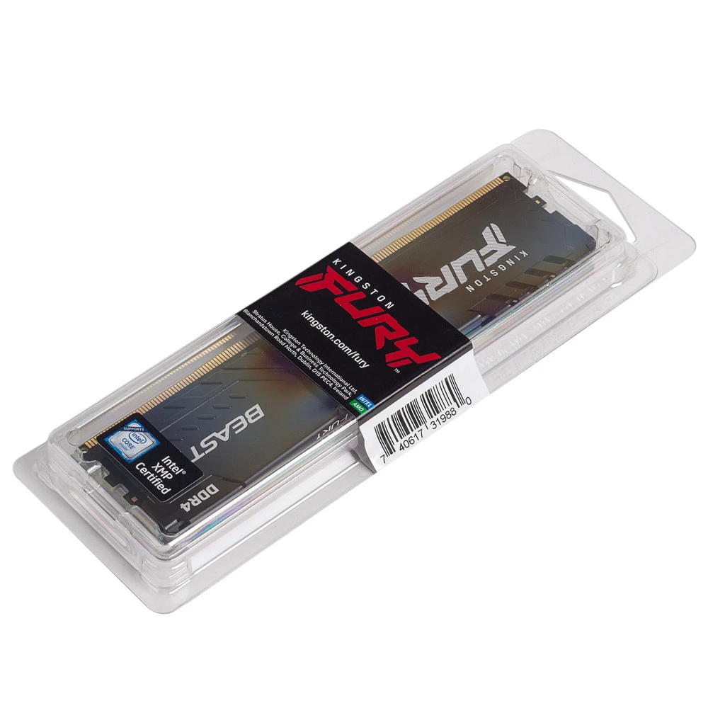 ОЗУ Kingston Fury Beast Black RTL Gaming KF432C16BB/8 DIMM, DDR4, 8 Гб, 3200 МГц