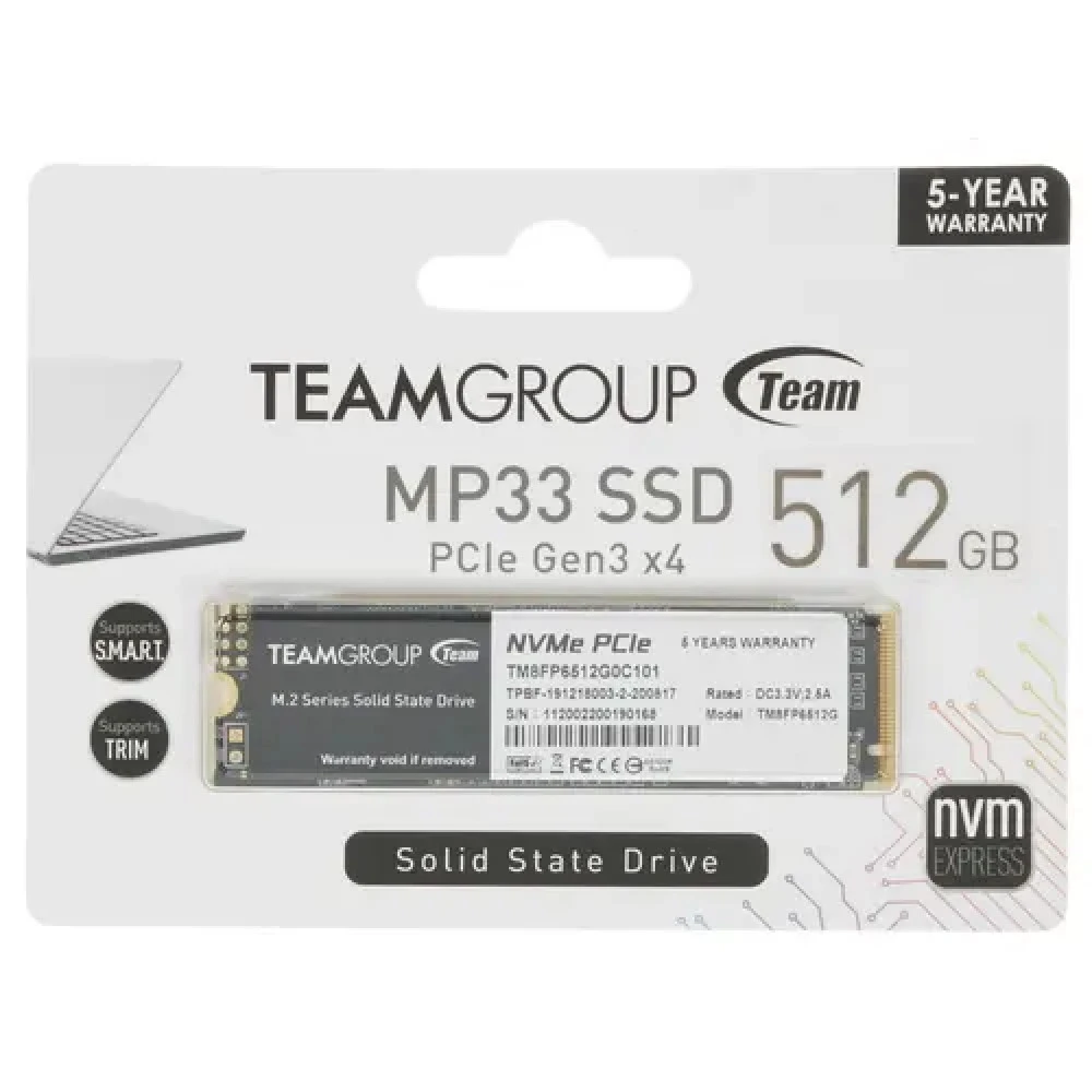 Жесткий диск Team Group MP33 TM8FP6512G0C101 SSD (твердотельные), 512 ГБ, M.2, PCIe